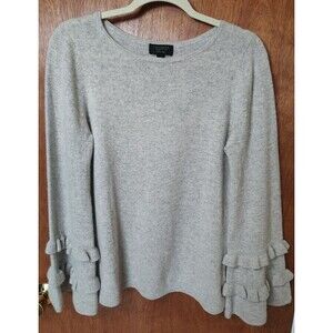 Charter Club sz M Luxury Cashmere gray sweater long bell sleeves, repaired holes